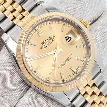 Rolex Datejust 36mm 2-Tone Yellow Gold/Steel Champagne Index Dial Watch 116233