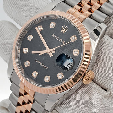 Rolex Datejust 36mm Factory Jubilee Black Diamond Dial 2-Tone Rose Gold/Steel Jubilee Watch 116231