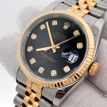 Rolex Datejust 36mm Factory Black Diamond 2-Tone Yellow Gold/Steel Jubilee Watch 116233 Box Papers