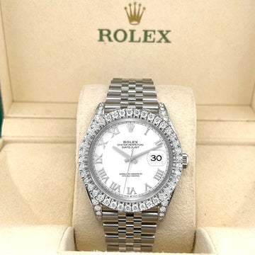 Rolex Datejust 41 4.4CT Diamond Bezel/Lugs/White Roman Dial Jubilee Watch 126300 Box Papers