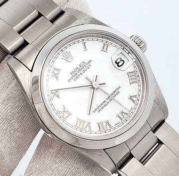 Rolex Datejust White Roman Dial Steel Oyster 31mm Watch 78240 Papers