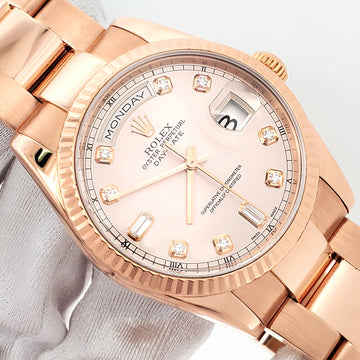 Rolex Rose Gold Day-Date 118235 Factory Pink Diamond Dial 36mm Oyster Watch