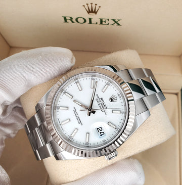 Rolex Datejust 41 126334 White Index White Gold Fluted Bezel Steel Oyster Watch