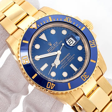 2018 Rolex Submariner Date 116618LB Yellow Gold Blue Dial 40mm Watch Box Papers