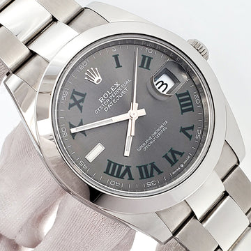 2021 Rolex Datejust 41 126300 Wimbledon Grey Slate Roman Steel Oyster Watch Papers