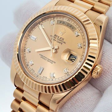 Rolex President Day-Date II 41mm Factory Diamond Champagne Yellow Gold Watch 218238