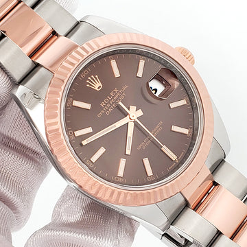 2020 Rolex Datejust 41 126331 Chocolate Index Rose Gold/Steel Oyster Watch Box Papers