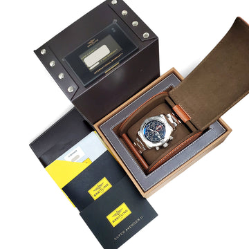 2016 Breitling Super Avenger II Chronograph Black Index Steel 48mm Watch A13371 Box Papers