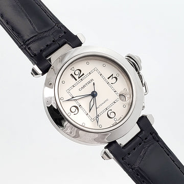 Mint Cartier de Pasha C Silver Concentric Dial Steel 35mm Watch 2324 W31043M7