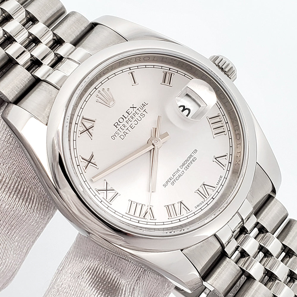 Rolex Datejust 36mm Gray Roman Dial Steel Jubilee Watch 116200 Box Papers