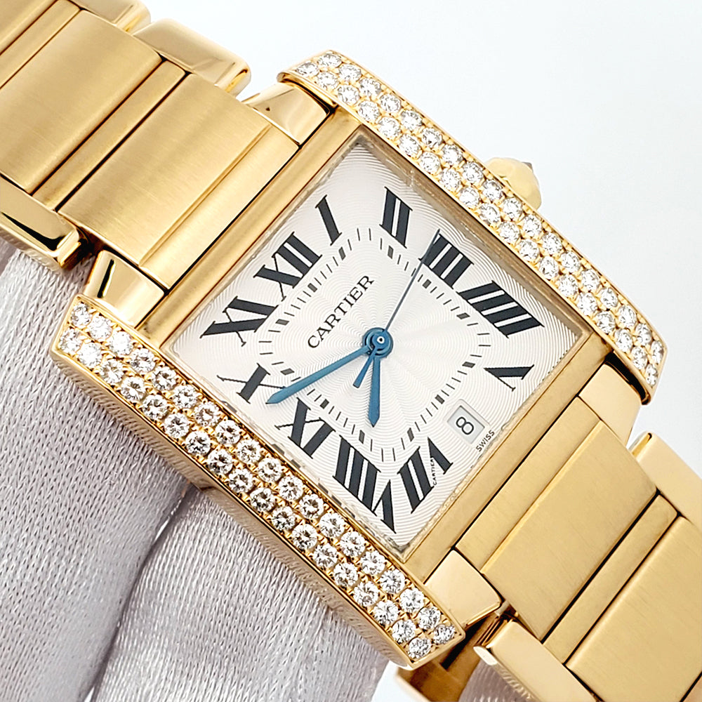 Cartier Large Tank Française Factory Diamond Yellow Gold 28mm Watch 1840 WE101051 Box Booklet