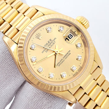 2001 Rolex President Factory Champagne Diamond Dial Yellow Gold 26mm Watch 79178 Papers