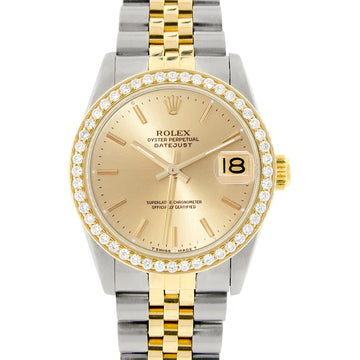 Rolex Datejust 2-tone 31mm 68273 Champagne Index Dial Watch With 0.95ct Diamond Bezel