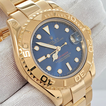 Rolex Yacht-Master 35mm Yellow Gold Blue Dial Oyster Watch 68628 Box Papers
