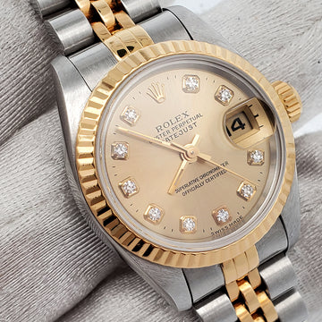 Rolex Datejust 26mm 2-Tone Factory Champagne Diamond Dial Yellow Gold/Steel Jubilee Watch 69173