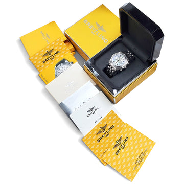 2005 Breitling Chronomat Evolution White Mother of Pearl Dial Chronograph 44mm Steel Watch A13356 Box Papers