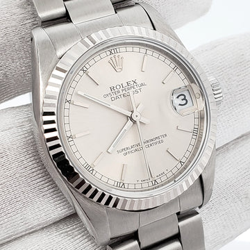 Rolex Datejust 31mm Silver Dial White Gold Fluted Steel Oyster Watch 68274