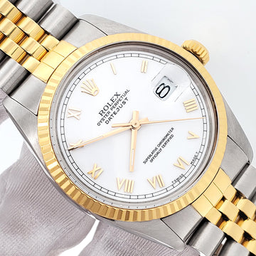 Rolex Datejust White Roman 2-Tone 36mm Jubilee Watch 16013 Service Papers