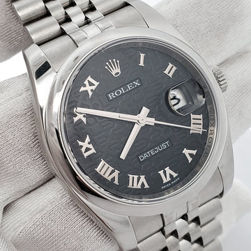 Rolex Datejust 36mm Black Jubilee Roman Dial Steel Watch 116200