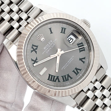 2022 Rolex Datejust 41 126334 Wimbledon Slate Roman White Gold Fluted Bezel Steel Watch Box/Papers/Tag