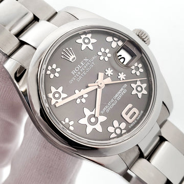 2012 Rolex Datejust Gray Floral Motif Dial Steel Oyster 31mm Watch 178240 Box Papers