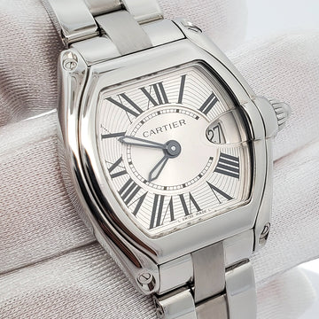 Cartier Roadster Silver Roman Dial Stainless Steel Ladies Watch W62016V3 2675