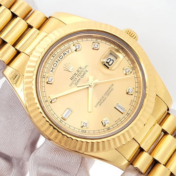 2015 Rolex President Day-Date II 41mm Factory Diamond Champagne Yellow Gold Watch 218238 Box Papers