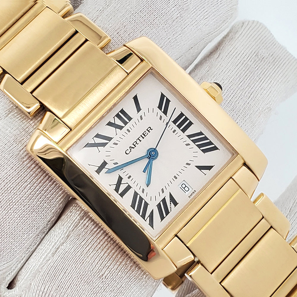 Large Cartier Tank Francaise 18k Yellow Gold Automatic 28mm Watch 1840 W50001R2 Box Papers
