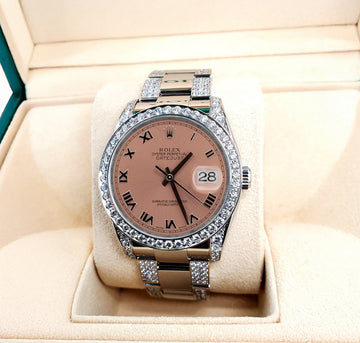 Rolex Datejust 36mm 5.9ct Diamond Bezel/Lugs/Bracelet/Salmon Roman Dial Steel Watch 116200 Box Papers