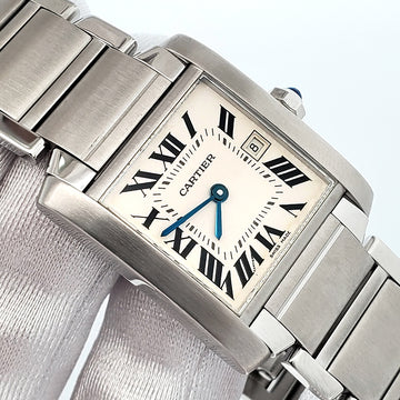 Cartier Tank Francaise 25mm White Roman Dial Steel Quartz Watch 2465 W51011Q3