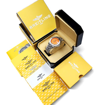 2004 Breitling Superocean Orange Arabic Dial Steel 41mm Watch A17340 Box Papers