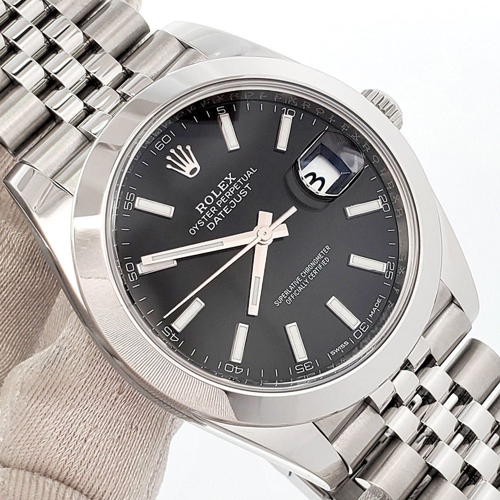 2018 Rolex Datejust 41mm Black Index Dial Steel Jubilee Watch 126300 Box Papers