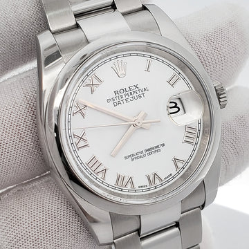 Rolex Datejust 36mm White Roman Oyster Steel Watch 116200 Box Papers