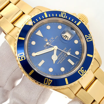2005 Rolex Submariner Date 18K Yellow Gold Factory Blue Dial/Bezel 40mm Oyster Watch 16618 T