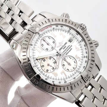 Breitling Chronomat Evolution White Arabic Chronograph 44mm Steel Watch A13356 Box Papers
