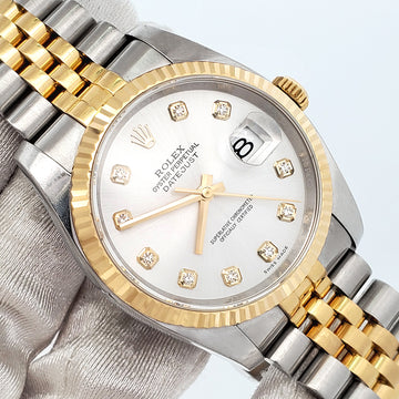 Rolex Datejust Factory Silver Diamond Dial 2-tone Yellow Gold/Steel Jubilee 36mm Watch 116233