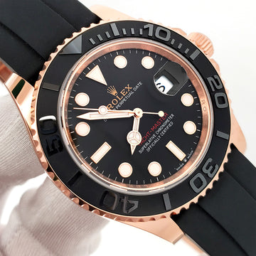 Mint 2025 Rolex Yacht-Master 126655 Black Dial Oysterflex Strap Rose Gold 40mm Watch Box/Papers