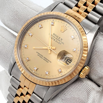 Rolex Datejust 36mm 16233 Factory Champagne Diamond Dial Yellow Gold/Steel Watch