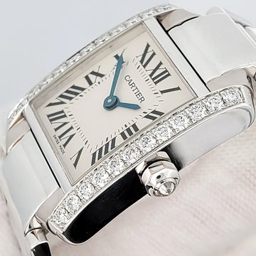 Cartier Tank Francaise Ladies 20mm Factory Diamond Bezel 18K White Gold Watch 2403 WE1002S3
