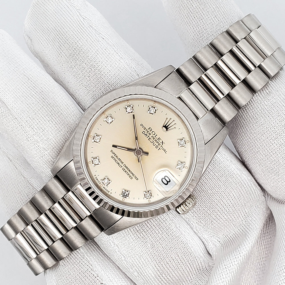 Rolex President Datejust 31mm Factory Diamond Dial White Gold Watch 68279