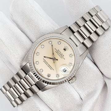 Rolex President Datejust 31mm Factory Diamond Dial White Gold Watch 68279
