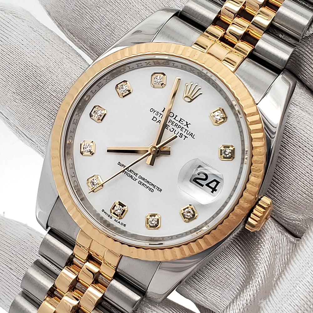 Rolex Datejust 36mm Factory White Diamond 2-Tone Yellow Gold/Steel Jubilee Watch 116233 Box Papers