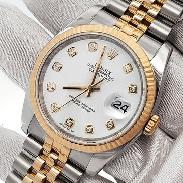 Rolex Datejust 36mm Factory White Diamond 2-Tone Yellow Gold/Steel Jubilee Watch 116233 Box Papers