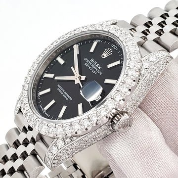 Rolex Datejust 41 5.9CT Diamond Bezel/Lugs/Sides/Black Index Dial Jubilee Watch 126300 Box Papers