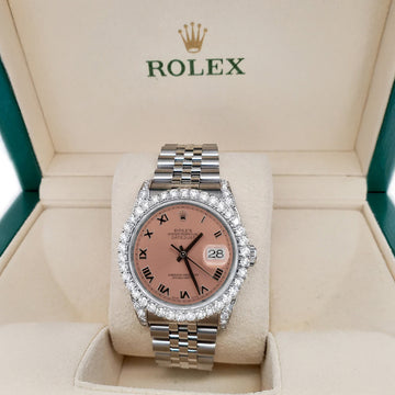 Rolex Datejust 116200 36mm 3.9CT Diamond Bezel/Lugs/ Salmon Roman Dial Steel Watch