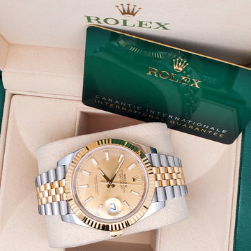 2021 Rolex Datejust 41 126333 Champagne Index 2-Tone Yellow Gold/Steel Jubilee Watch Box Papers