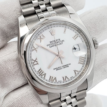 Rolex Datejust 36mm White Roman Jubilee Steel Watch 116200 Box Papers