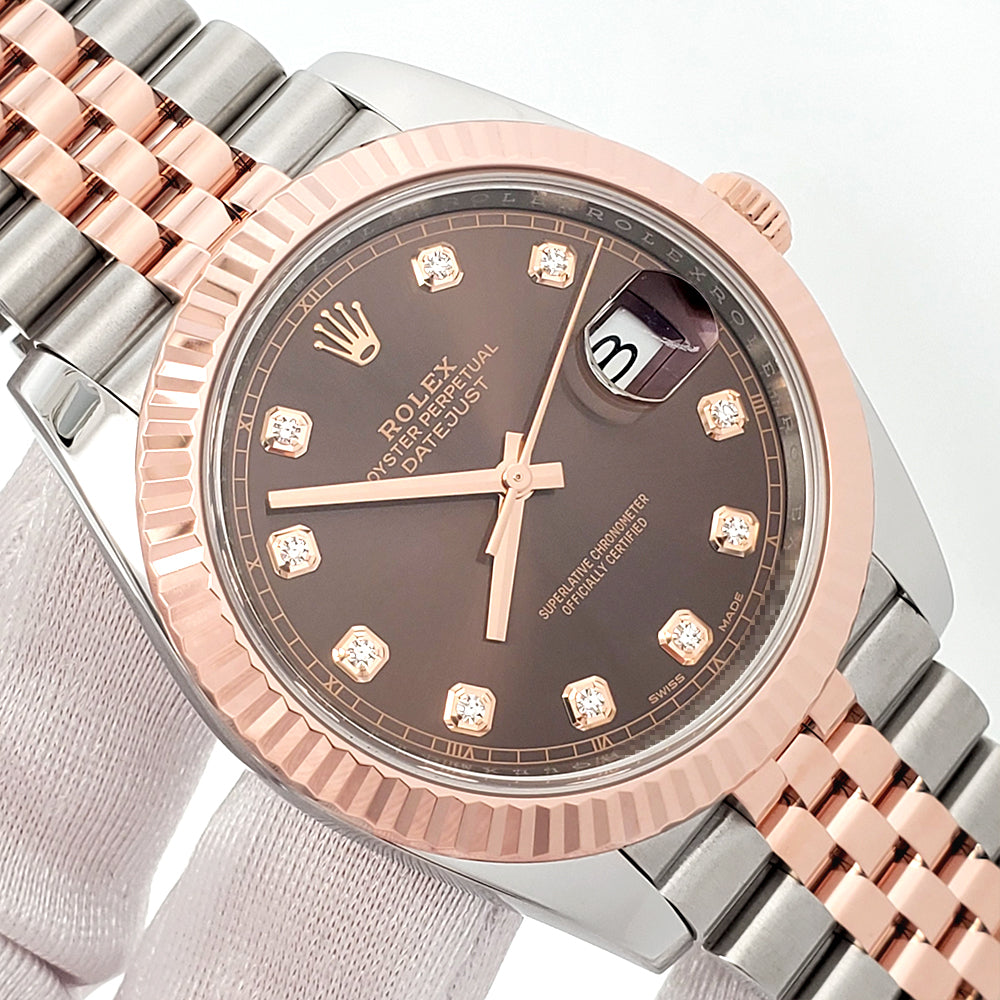 Rolex Datejust 41 126331 Factory Chocolate Diamond Dial 2-tone Rose Gold/Steel Jubilee Watch Box Papers