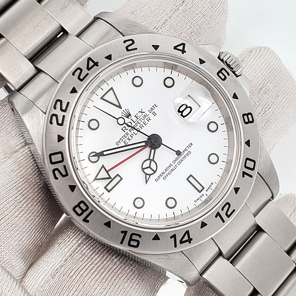 2001 Rolex Explorer II Polar White Steel Oyster 40mm Watch 16570 Box Papers