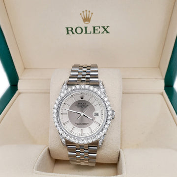 Rolex Datejust 116200 36mm 3.9CT Diamond Bezel/Lugs/Silver Tuxedo Dial Steel Watch